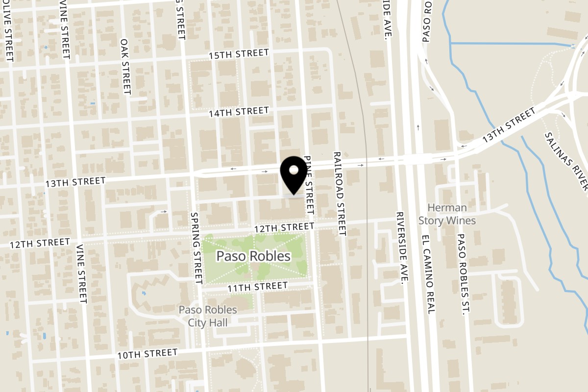 Map showing the location of Jeffry's Wine Country BBQ on 820 Norma's Alley in Paso Robles
